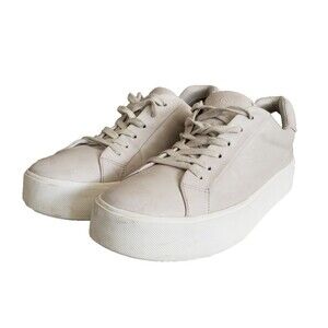 VINCE Benfield Leather Platform Sole Sneakers Ivory Beige Size 8 M